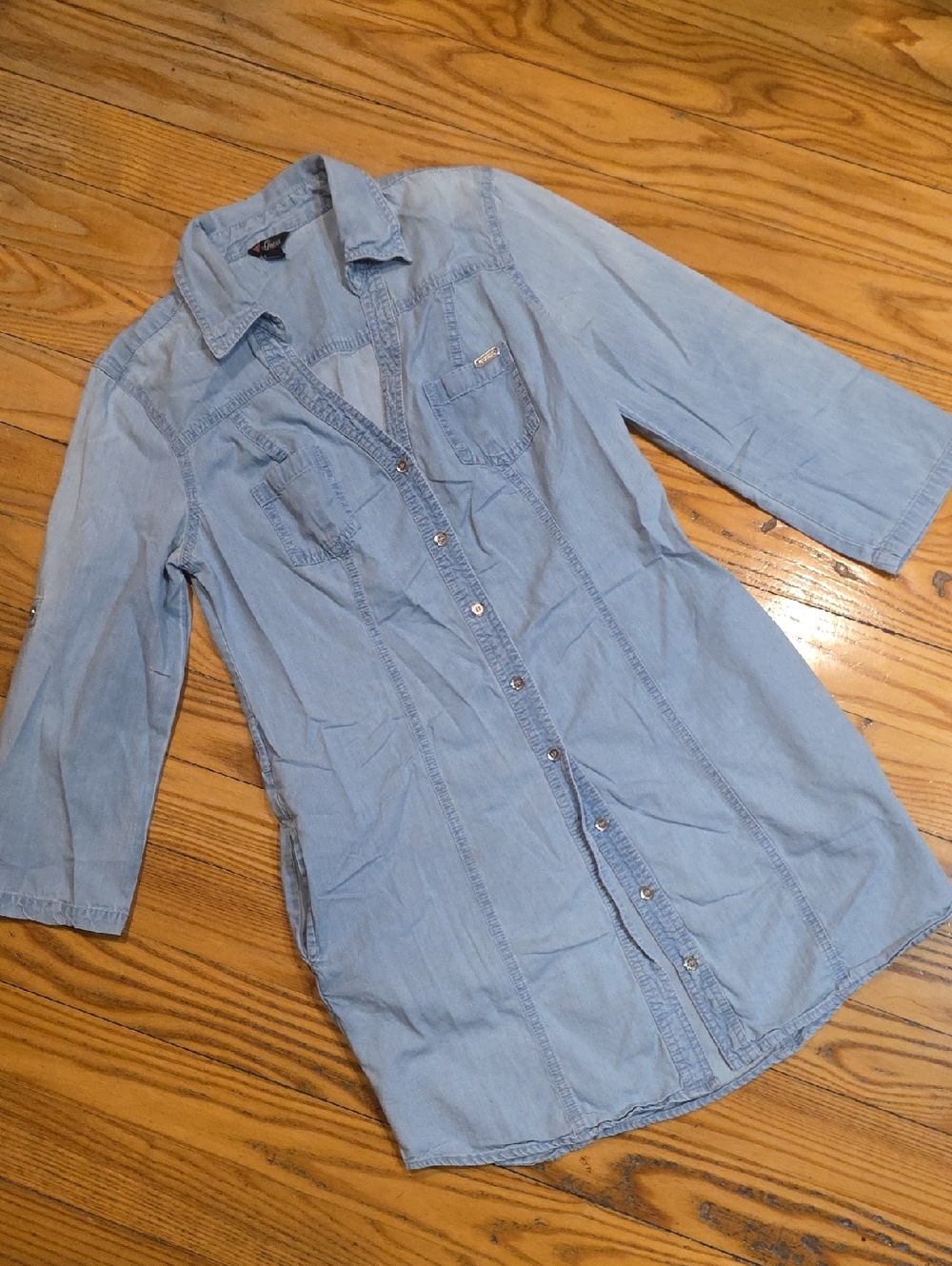 Guess Light Wash Denim Tunic Dress